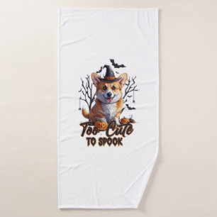 Too Cute To Spook Funny Halloween Dog Corgi T shir Bath Towel