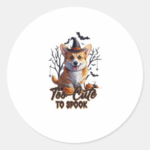 Too Cute To Spook Funny Halloween Dog Corgi T shir Classic Round Sticker