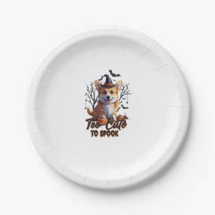 Too Cute To Spook Funny Halloween Dog Corgi T shir Paper Plate