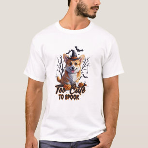 Too Cute To Spook Funny Halloween Dog Corgi T shir T-Shirt
