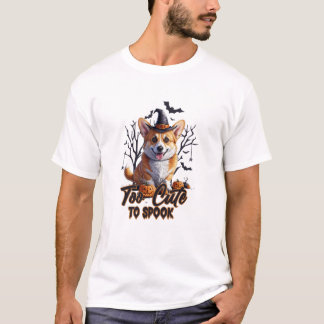 Too Cute To Spook Funny Halloween Dog Corgi T shir T-Shirt