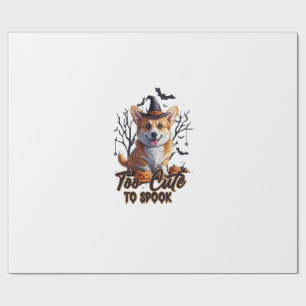 Too Cute To Spook Funny Halloween Dog Corgi T shir Wrapping Paper