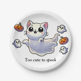 Too cute to spook ghost cat paper plate