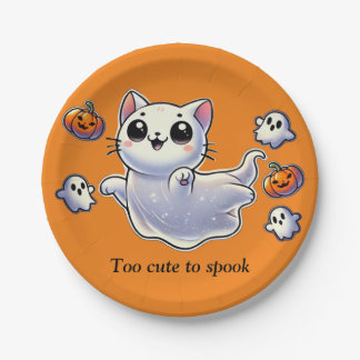 Too cute to spook ghost cat paper plate