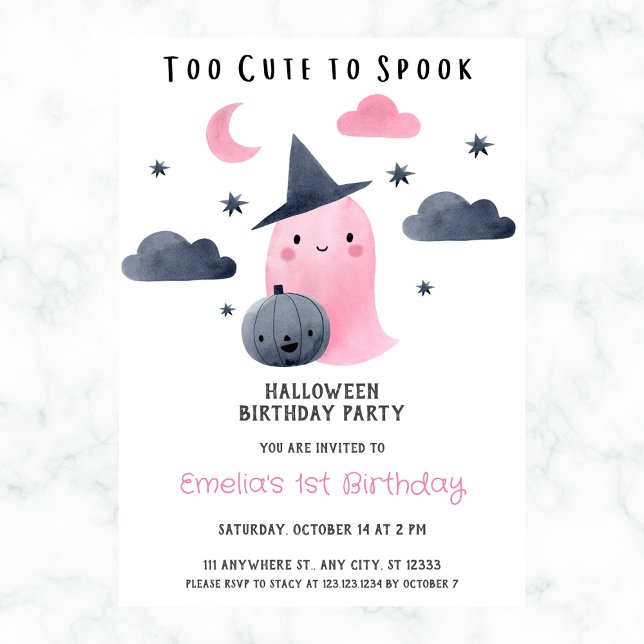Too Cute to Spook Girl Halloween 1st Birthday Invitation (Creator Uploaded)
