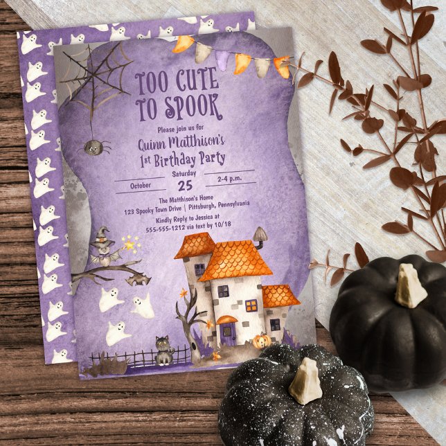 Too Cute to Spook Halloween 1st Birthday Party Invitation (Creator Uploaded)