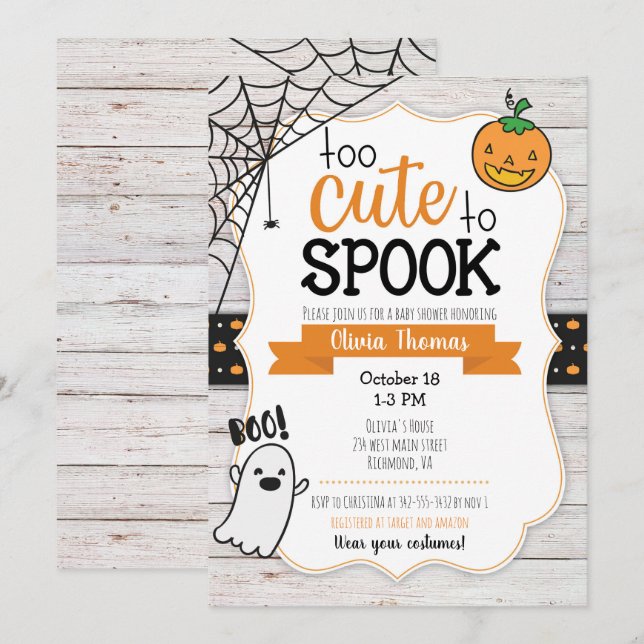 Too Cute to Spook Halloween Baby Shower Invitation (Front/Back)