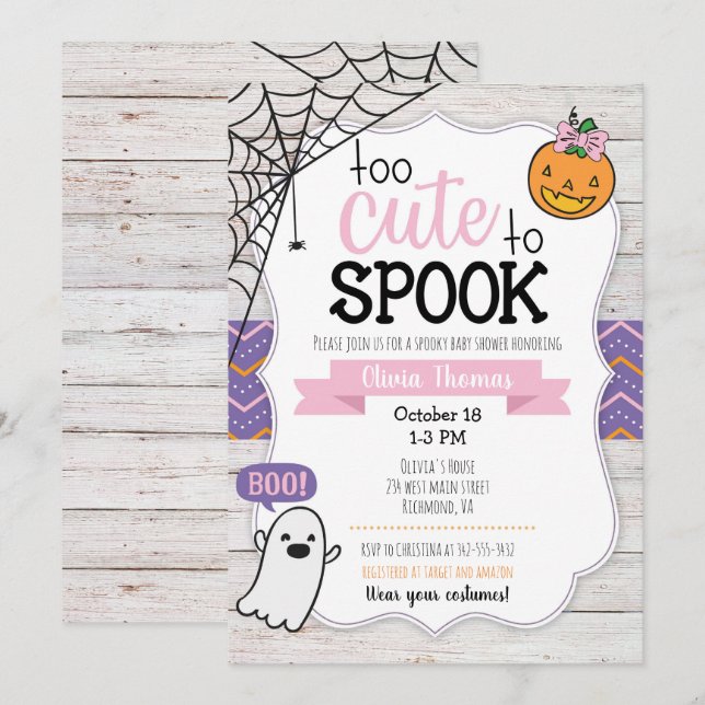 Too Cute to Spook Halloween Baby Shower Invitation (Front/Back)