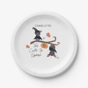 Too Cute to Spook Halloween Birthday Bats Name Paper Plate