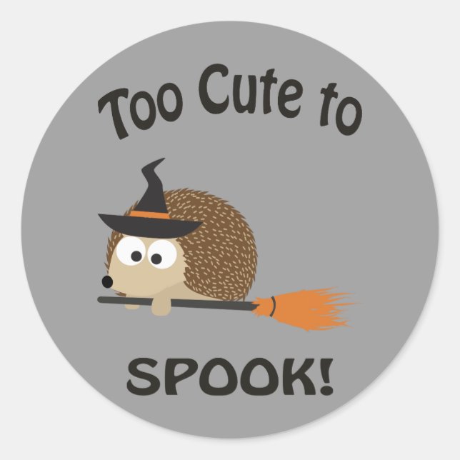 Too Cute To Spook! Hedgehog Witch Classic Round Sticker (Front)