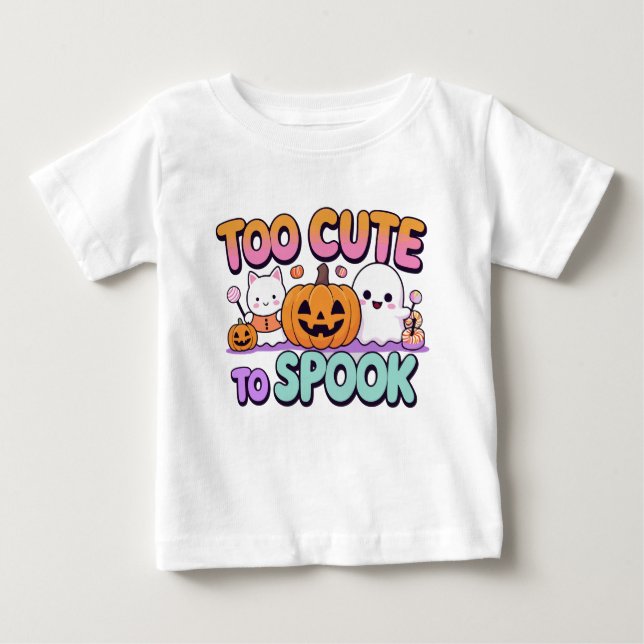 Too Cute to Spook – Kawaii Pastel Halloween Baby T-Shirt (Front)