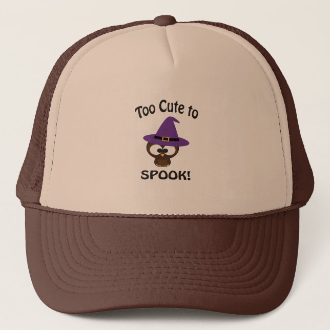 Too Cute to Spook! Owl Witch Trucker Hat (Front)