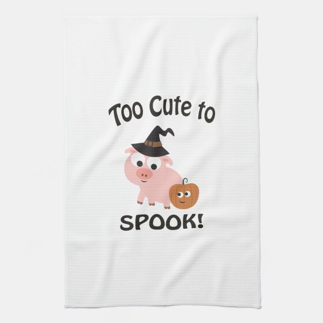 Too Cute to Spook! Pig Witch Tea Towel (Vertical)
