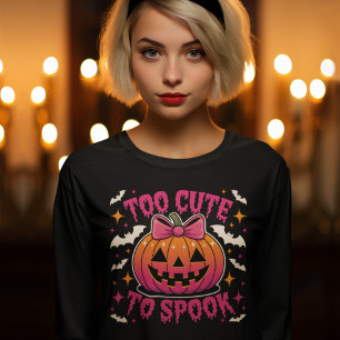 Too Cute to Spook Pink Coquette Halloween Pumpkin T-Shirt