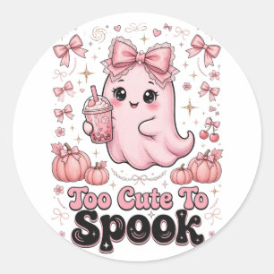 Too Cute To Spook Pink Ghost Halloween Shirt Cute  Classic Round Sticker