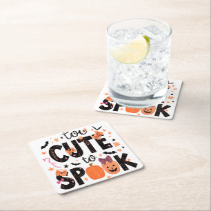 Too Cute To Spook Typography Stylish Halloween Square Paper Coaster