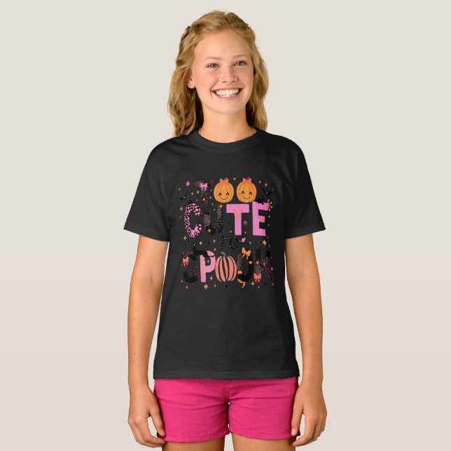 Too Cute To Spook Typography Stylish Halloween T-Shirt (Front Full)