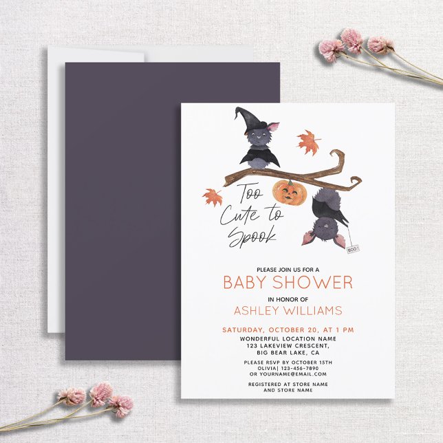 Too Cute to Spook Watercolor Bats Baby Shower Invitation (Creator Uploaded)