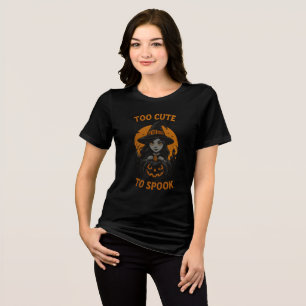 Too Cute to Spook Witch & Pumpkin Design Tri-Blend Shirt