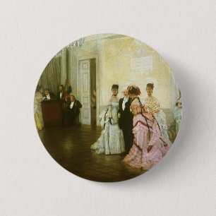 Too Early by James Tissot, Vintage Victorian Art 6 Cm Round Badge