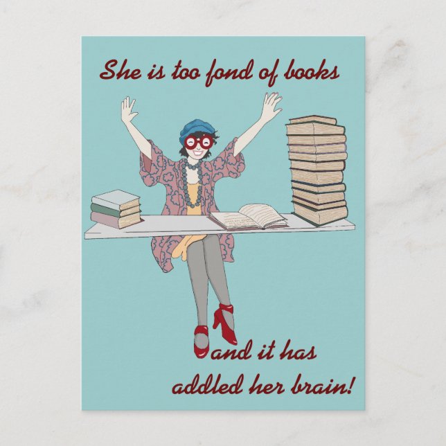 Too Fond Of Books Postcard (Front)