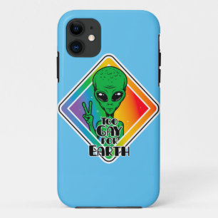 Too Gay For Earth Funny Alien UFO Case-Mate iPhone Case