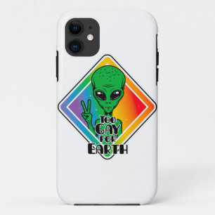 Too Gay For Earth Funny Alien UFO Case-Mate iPhone Case