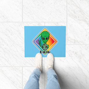 Too Gay For Earth Funny Alien UFO Doormat