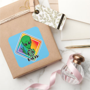 Too Gay For Earth Funny Alien UFO Square Sticker
