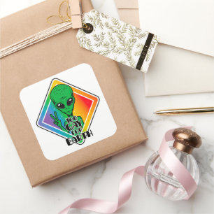 Too Gay For Earth Funny Alien UFO  Square Sticker