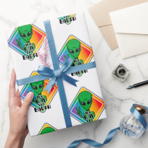 Too Gay For Earth Funny Alien UFO Wrapping Paper