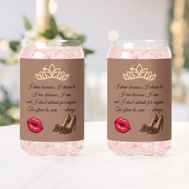 Too Glam To Care – Chic Quote Drinkware Set Can Glass (Insitu (Wedding))