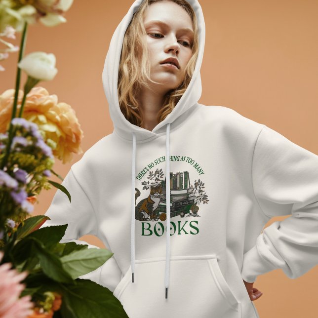 Too Many Books Green Floral Dark Academia Hoodie (Creator Uploaded)