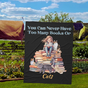 Too Many Books or Cats  Fleece Blanket