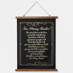 Too Many Books Poem Black And Gold Hanging Tapestry
