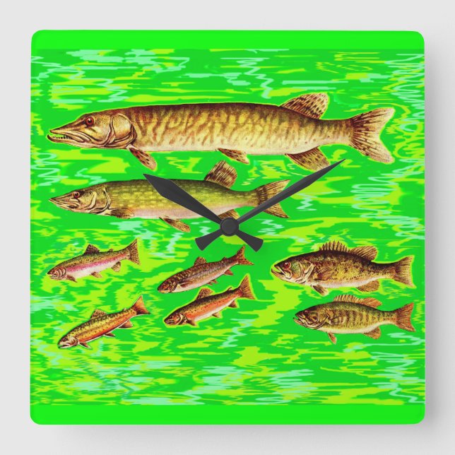 too many fish in the sea square wall clock (Front)