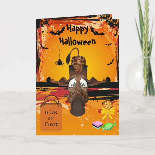 Too Much Candy Funny Giraffe Halloween Card (Front)