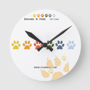 Too Much Fun Rainbow Paws Pet Animal Care Round Clock