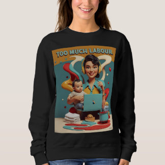 Too Much Labour – Retro Feminist Satire Design Sweatshirt