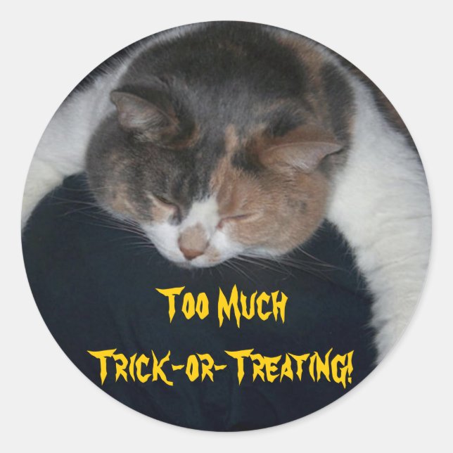 Too Much Trick-or-Treating! Classic Round Sticker (Front)