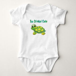 Too Stinkin' Cute Green and Yellow Spotted Turtle Baby Bodysuit