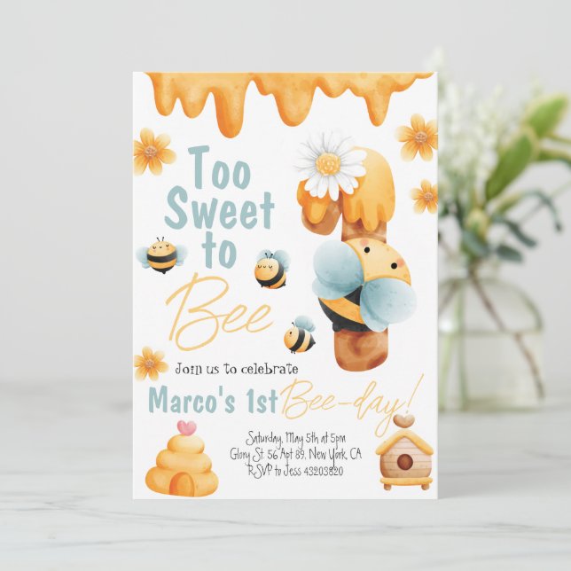 Too Sweet to be One Boy Birthday Invitation (Standing Front)