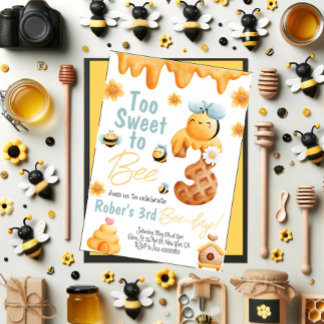 Too Sweet to be Three Boy Birthday Invitation