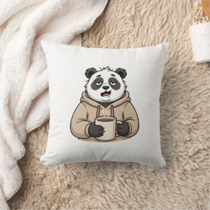 Too Tired to Function Panda Coffee Cartoon Cushion