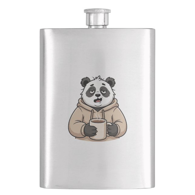 Too Tired to Function Panda Coffee Cartoon Hip Flask (Front)
