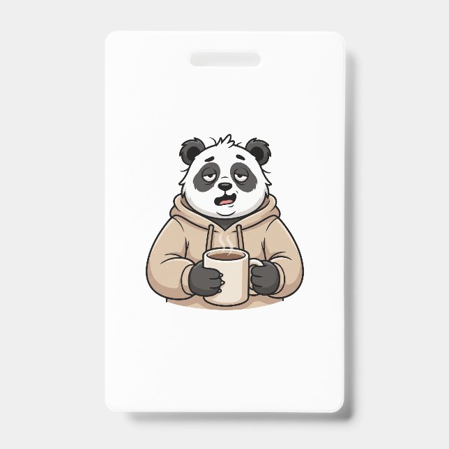 Too Tired to Function Panda Coffee Cartoon ID Badge (Front)