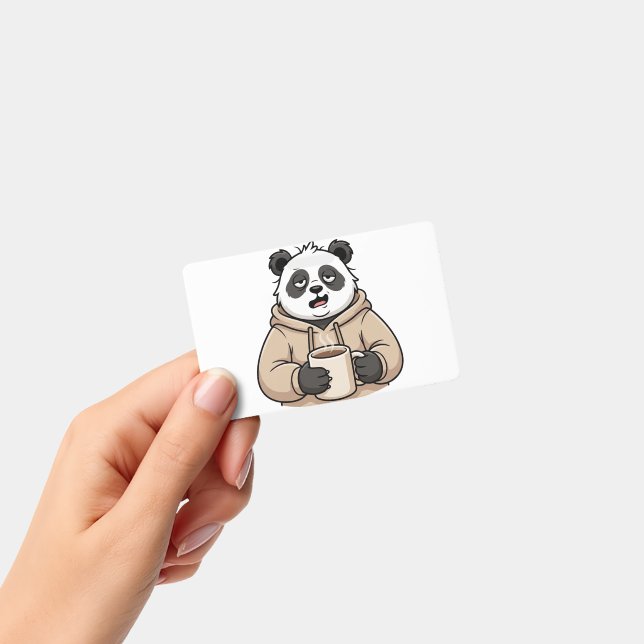Too Tired to Function Panda Coffee Cartoon ID Badge (Handheld)