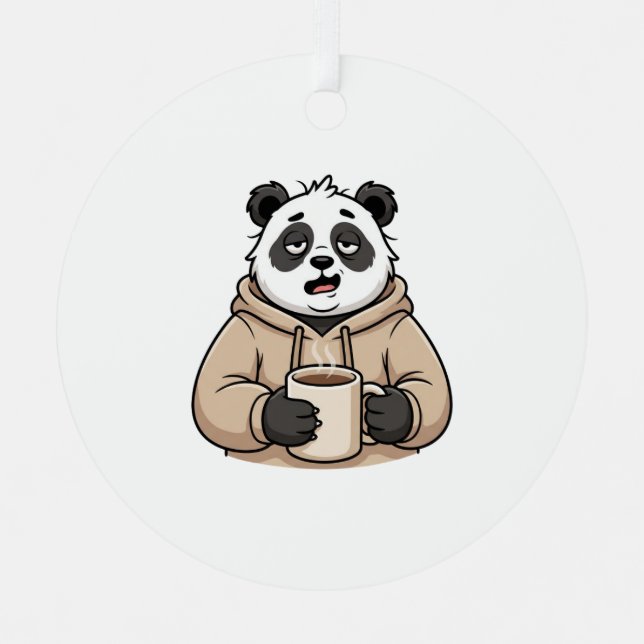 Too Tired to Function Panda Coffee Cartoon Metal Tree Decoration (Front)