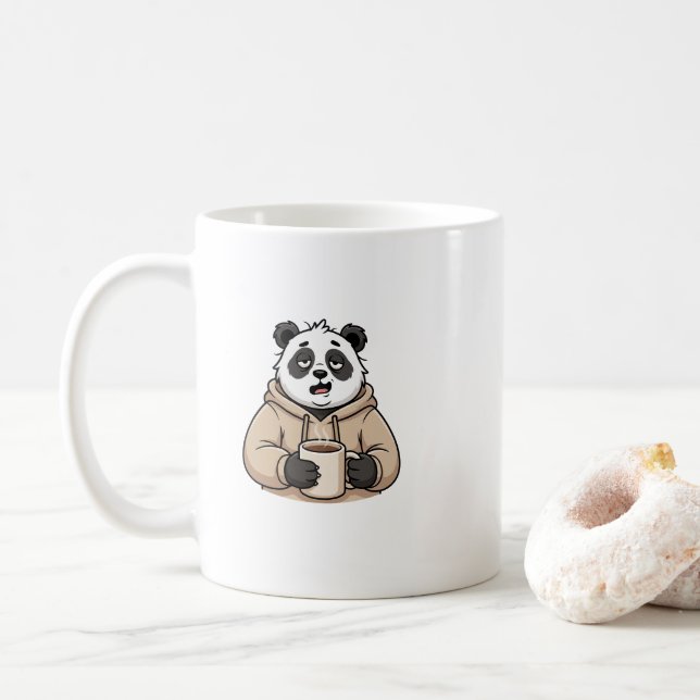 Too Tired to Function Panda Coffee Cartoon Mug (With Donut)
