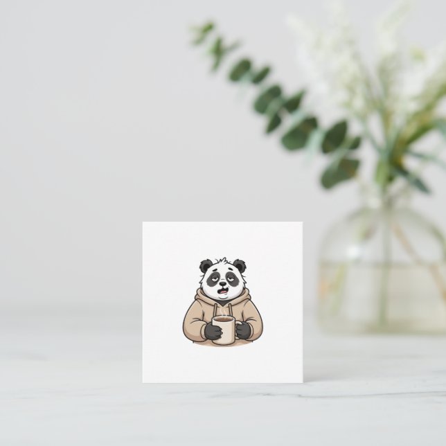Too Tired to Function Panda Coffee Cartoon Square Business Card (Standing Front)